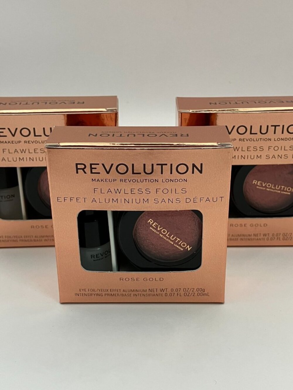 REVOLUTION Flawless Foils Eyeshadow & Liquid Highlighter Rose Gold 3 Pack